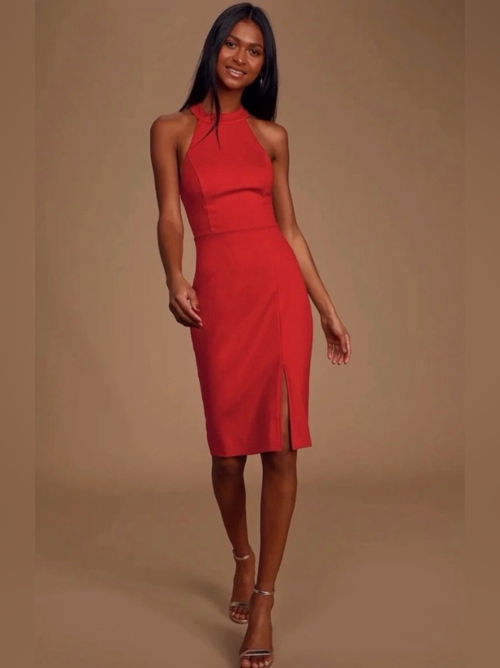 Lulus NWT Love Doesn’t Come Easy Red Halter Knee Length Backless Cocktail Dress